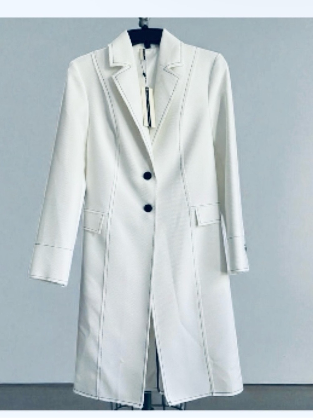 Topshop White Tailored Long Coat with Contrast Stitching
